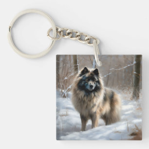 Keeshond Laat het Sneeuwen Kerstmis Sleutelhanger