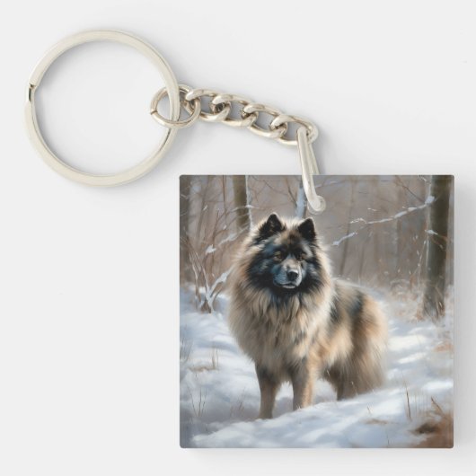 Keeshond Laat het Sneeuwen Kerstmis Sleutelhanger (Voorkant)