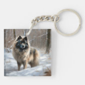 Keeshond Laat het Sneeuwen Kerstmis Sleutelhanger (Achterkant)