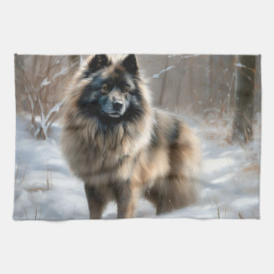Keeshond Laat het Sneeuwen Kerstmis Theedoek