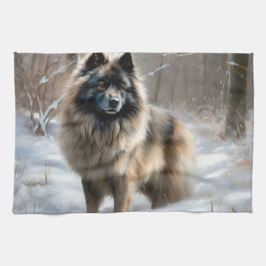 Keeshond Laat het Sneeuwen Kerstmis Theedoek (Horizontaal)