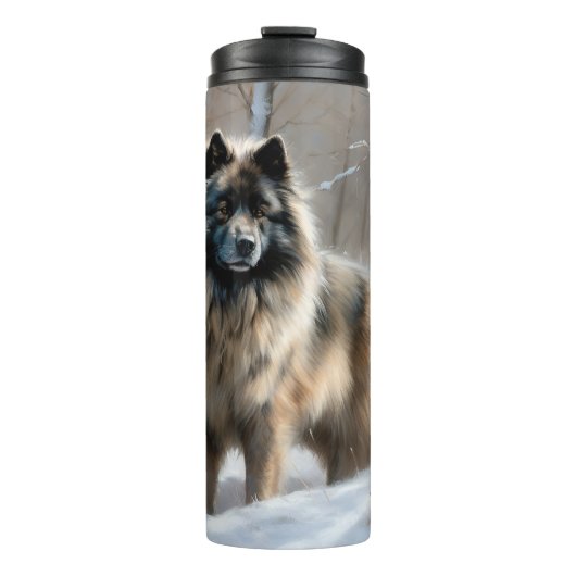 Keeshond Laat het Sneeuwen Kerstmis Thermosbeker (Voorkant)