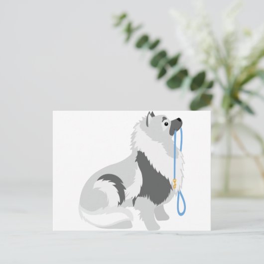 Keeshond Leash Briefkaart (Staand voorkant)