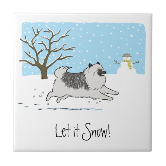 Keeshond "Let it Snow" Tegeltje (Voorkant)