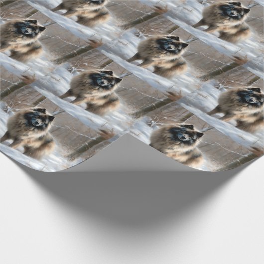 Keeshond liet het sneeuwen Kerstmis Cadeaupapier (Hoek)