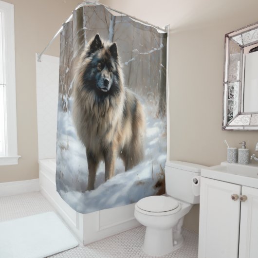 Keeshond liet het sneeuwen Kerstmis Douchegordijn (In situ)