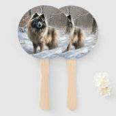Keeshond liet het sneeuwen Kerstmis Handwaaier (Voorkant en achterkant)