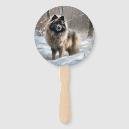 Keeshond liet het sneeuwen Kerstmis Handwaaier (Voorkant)