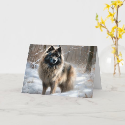 Keeshond liet het sneeuwen Kerstmis Kaart (Gele Bloem)