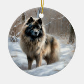 Keeshond liet het sneeuwen Kerstmis Keramisch Ornament (Voorkant)