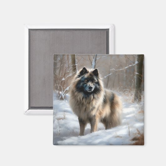 Keeshond liet het sneeuwen Kerstmis Magneet (Voorkant / Achterkant)