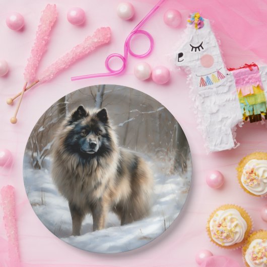 Keeshond liet het sneeuwen Kerstmis Papieren Bordje (Feest)