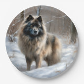 Keeshond liet het sneeuwen Kerstmis Papieren Bordje (Voorkant)