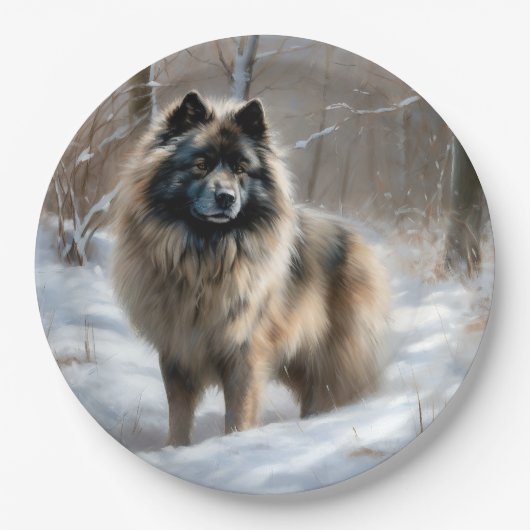 Keeshond liet het sneeuwen Kerstmis Papieren Bordje (Voorkant)