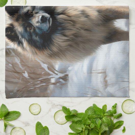 Keeshond liet het sneeuwen Kerstmis Theedoek (Gevouwen)