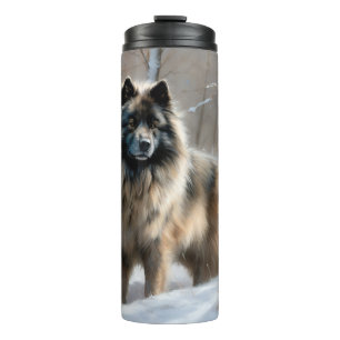 Keeshond liet het sneeuwen Kerstmis Thermosbeker