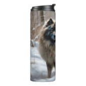 Keeshond liet het sneeuwen Kerstmis Thermosbeker (Gedraaid links)