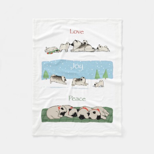 Keeshond Love Joy Peace Cute Keesie Dogs Holiday Fleece Deken (Voorkant)