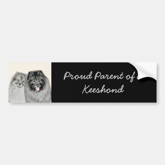 Keeshond Ma en Son Painting - Original Dog Art Bumpersticker (Voorkant)