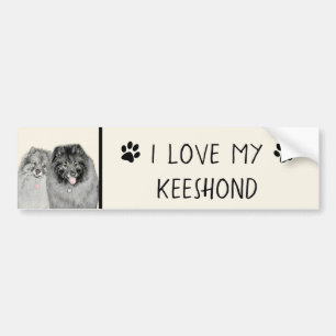Keeshond Ma en Son Painting - Original Dog Art Bumpersticker