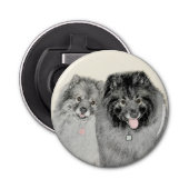 Keeshond Ma en Son Painting - Original Dog Art Button Flesopener (Voorkant)