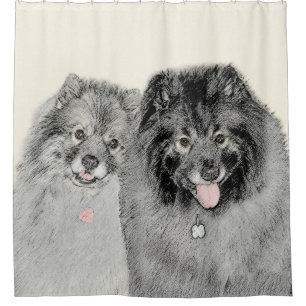 Keeshond Ma en Son Painting - Original Dog Art Douchegordijn