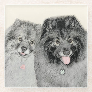 Keeshond Ma en Son Painting - Original Dog Art Glazen Onderzetter
