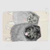 Keeshond Ma en Son Painting - Original Dog Art Golfhanddoek (Horizontaal)