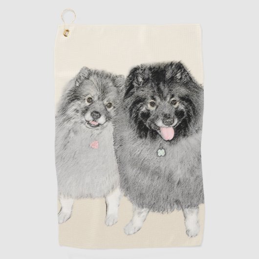 Keeshond Ma en Son Painting - Original Dog Art Golfhanddoek (Voorkant)