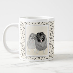 Keeshond Ma en Son Painting - Original Dog Art Grote Koffiekop