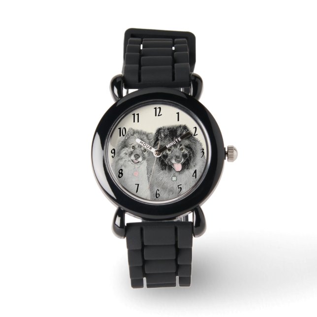 Keeshond Ma en Son Painting - Original Dog Art Horloge (Voorkant)