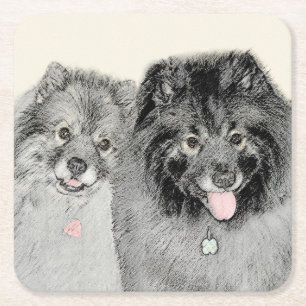 Keeshond Ma en Son Painting - Original Dog Art Kartonnen Onderzetters
