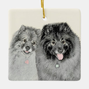 Keeshond Ma en Son Painting - Original Dog Art Keramisch Ornament