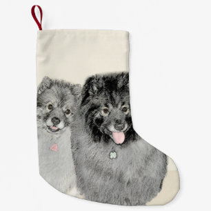 Keeshond Ma en Son Painting - Original Dog Art Kleine Kerstsok