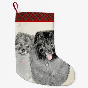 Keeshond Ma en Son Painting - Original Dog Art Kleine Kerstsok