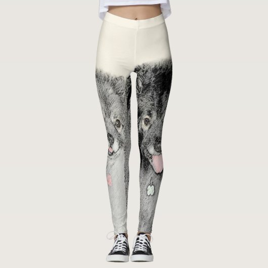 Keeshond Ma en Son Painting - Original Dog Art Leggings (Voorkant)