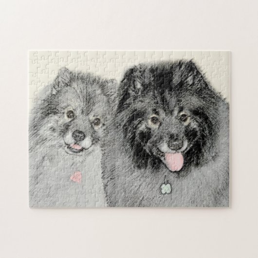 Keeshond Ma en Son Painting - Original Dog Art Legpuzzel (Horizontaal)