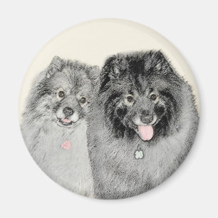 Keeshond Ma en Son Painting - Original Dog Art Magneet