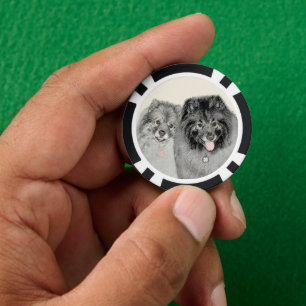 Keeshond Ma en Son Painting - Original Dog Art Poker Chips