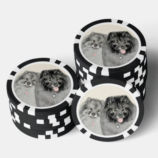Keeshond Ma en Son Painting - Original Dog Art Poker Chips (Opstapeling)