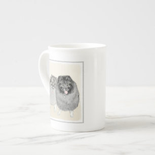 Keeshond Ma en Son Painting - Original Dog Art Porselein Kop