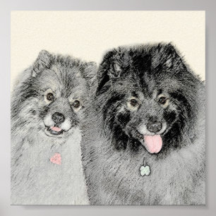 Keeshond Ma en Son Painting - Original Dog Art Poster