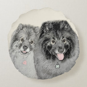 Keeshond Ma en Son Painting - Original Dog Art Rond Kussen