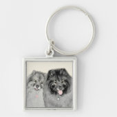 Keeshond Ma en Son Painting - Original Dog Art Sleutelhanger (Voorkant)