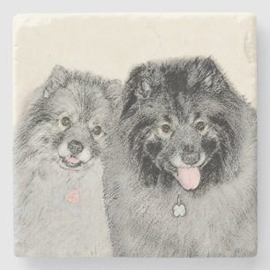 Keeshond Ma en Son Painting - Original Dog Art Stenen Onderzetter