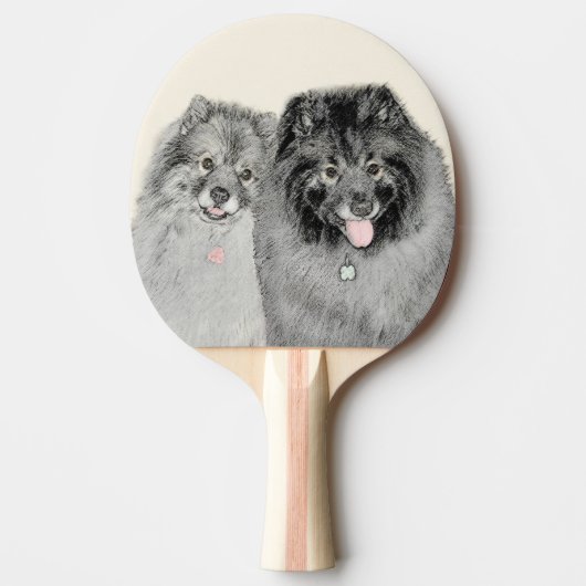 Keeshond Ma en Son Painting - Original Dog Art Tafeltennisbatje (Voorkant)