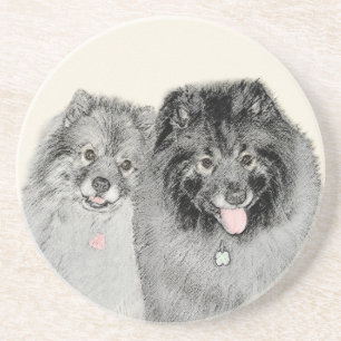Keeshond Ma en Son Painting - Original Dog Art Zandsteen Onderzetter