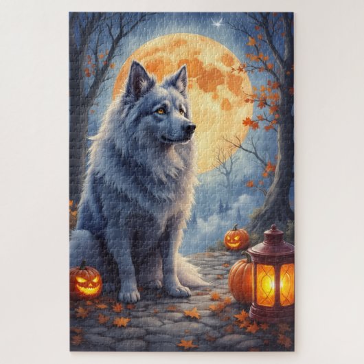 KeesHond Maanverlichte Halloween Portret Kunst Legpuzzel (Verticaal)