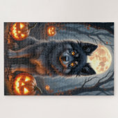 Keeshond Maanverlichte Halloween Portret Kunst Legpuzzel (Horizontaal)