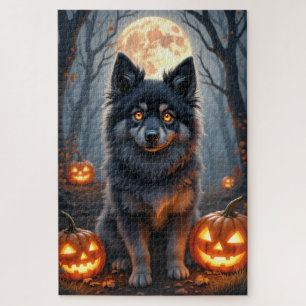 Keeshond Maanverlichte Halloween Portret Kunst Legpuzzel